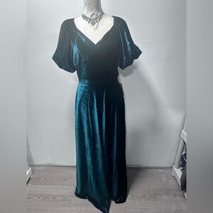 Ivy City Co Teal Velvet Wrap Maxi Dress
